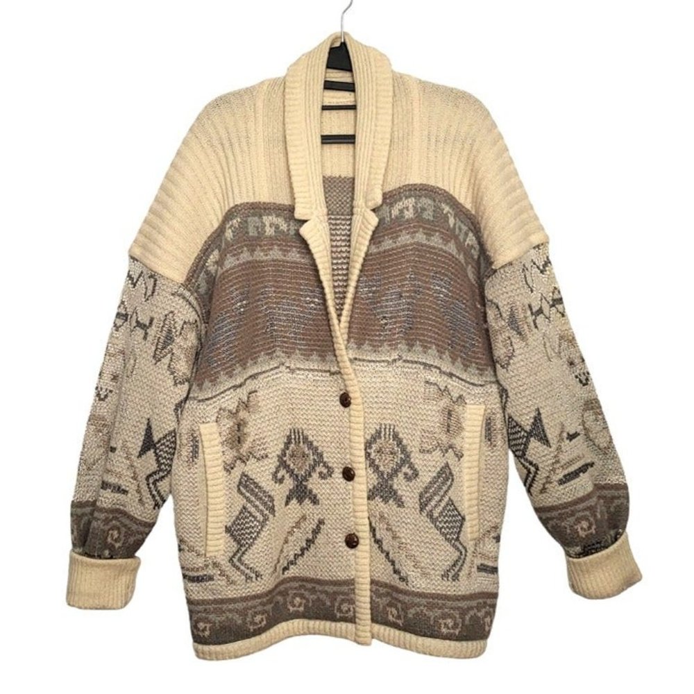 Vintage BOGNER Cardigan Aztec Cat Print Nordic Outdoor Mohair Sweater WOMENS 10 - Picture 11 of 11